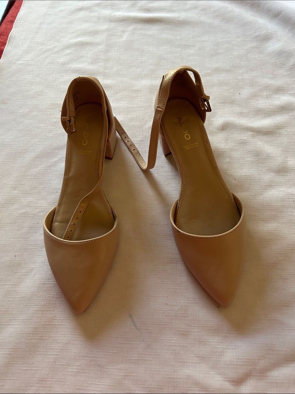 ALDO Nude/Tan Pointed-Toe Ankle-Strap Block Heels